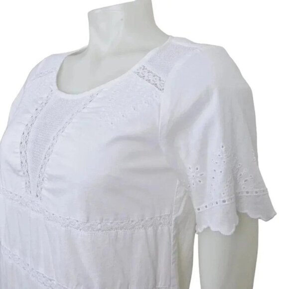 Gap Mini Dress Eyelet Scallop Lace Trip Short Sleeve White Cotton Size XS - Picture 4 of 12